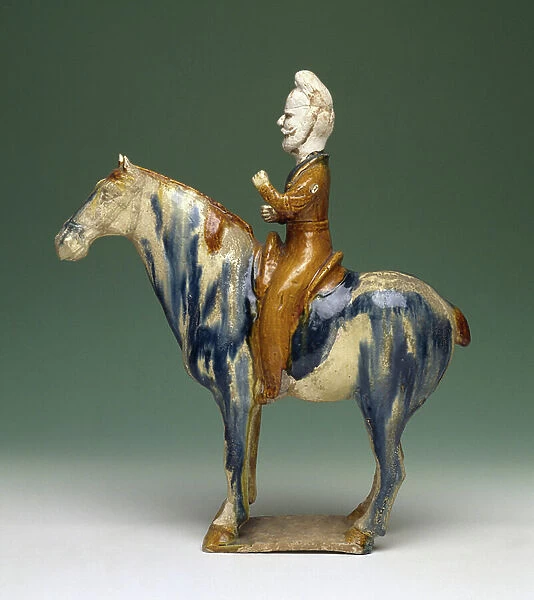 Figurine of a horse and rider (glazed ceramic)