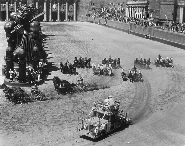 Filming the chariot race from Ben-Hur, 1925 (b  /  w photo)