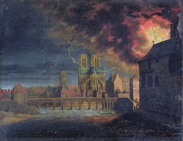 A Fire on the Ile Saint-Louis, c. 1635 (oil on canvas)