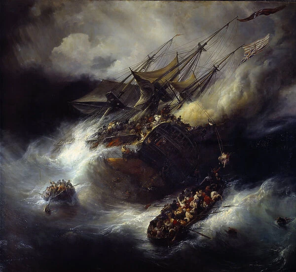 Fire of the Kent Sinking of a boat (1800). Painting by Theodore Gudin (1802-1880), 1827