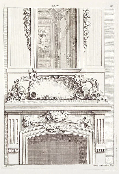 Fireplace, Oppenord, Giles Marie, Paris 1745, engraved plates for his designs