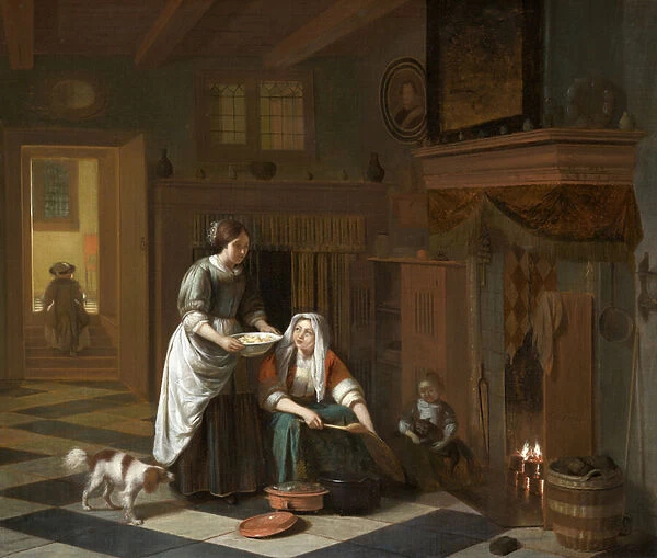The Fireside, circa 1670-1675 (oil on canvas)