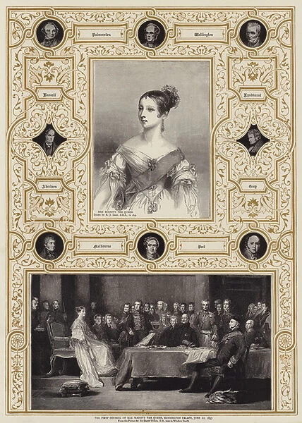 The First Council of Her Majesty the Queen, Kensington Palace, 20 June 1837 (colour litho)