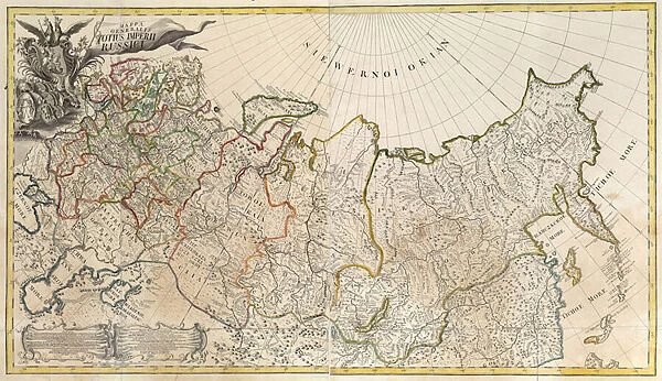 First General Map of the Russian Empire - Anonymous master - 1745 - Copper engraving, watercolour - Academy of Sciences, Saint Petersburg