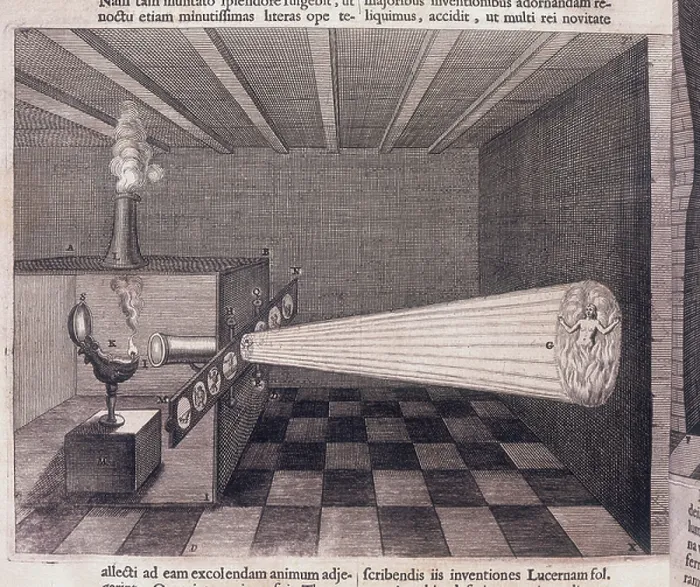 Framed Print : First illustration of a magic lantern. From Ars Magna... by Athanasius Kircher (Amsterdam, 1671) Framed Print : First illustration of a magic lantern. From Ars Magna... by Athanasius Kircher (Amsterdam, 1671)