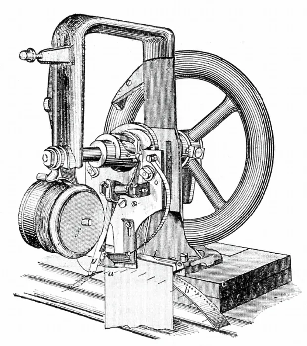 Framed Print : First lockstitch sewing machine, constructed by Elias Howe (1819-1867) American inventor in 1845. Engraving c1880
