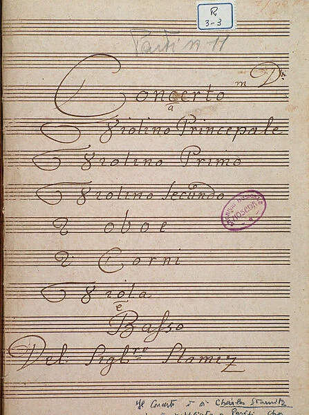 First page of musical score of Concerto in D major by Karl Philipp Stamitz
