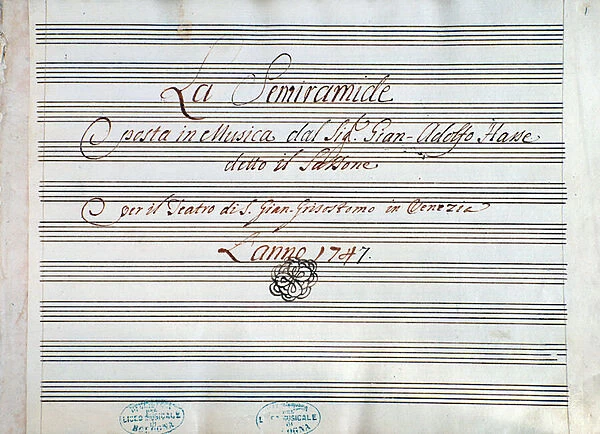 First page of musical score of Semiramide riconosciuta by J A Hasse (1747)