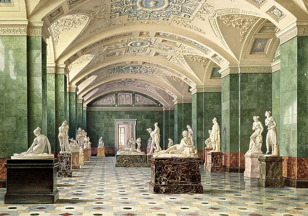 The First Room of Modern Sculpture, New Hermitage, 1856 (colour litho)