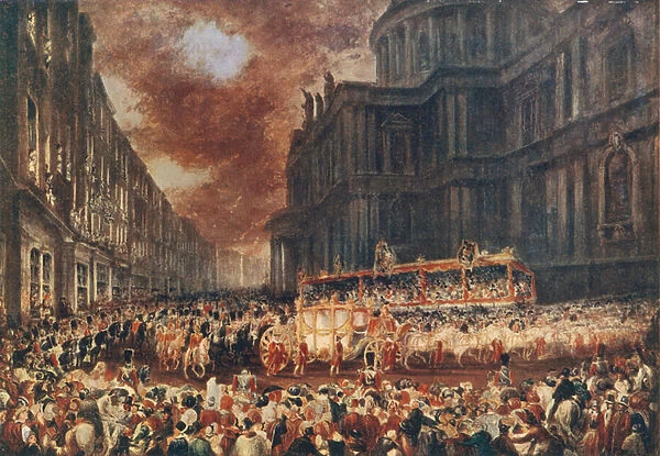 First state visit of Queen Victoria to the City of London, 1837 (colour litho)