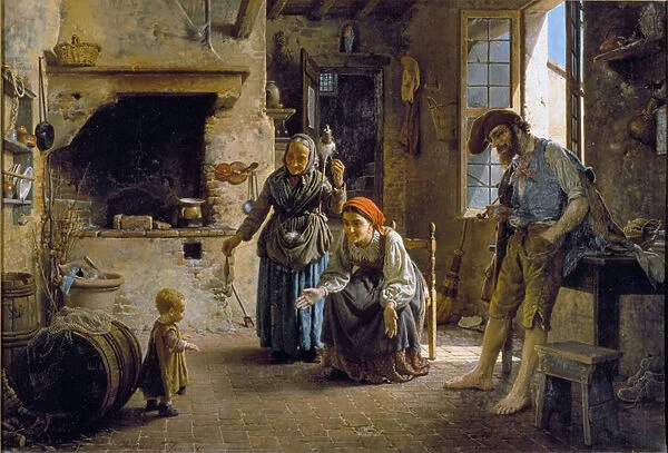 The first steps of a child Painting by Gaetano Chierici (1838-1920