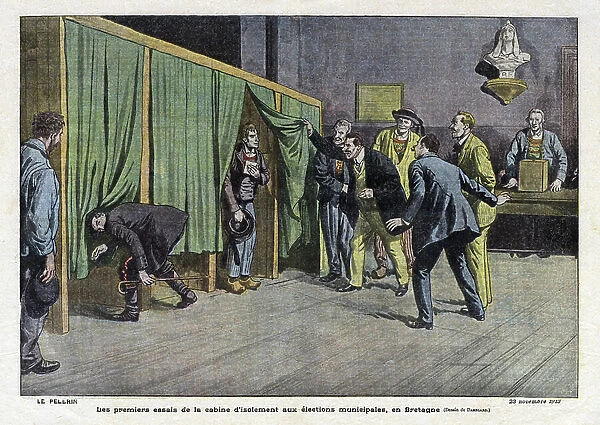 First tests of the isolation cabin during the elections in Brittany, 1913 (illustration)