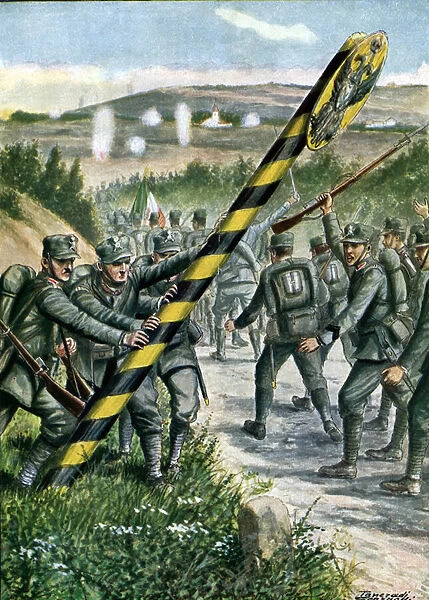 First World War: the first battles of the Italian army (bersagliers) near Cervignano del Friuli on 24  /  05  /  1915'(WWI;italian entrance in war: first battle of italian bersaglieri in Cervignano del Friuli)