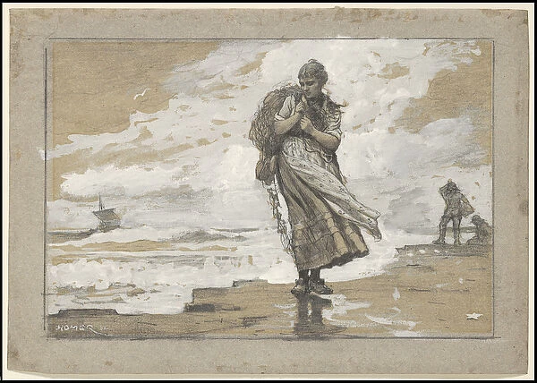 Fisher Girl with Net, 1882 (graphite, gouache & grey wash on grey laid paper)