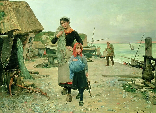 Fisherfolk Returning with their Nets, Etretat, 1882 (oil on panel)