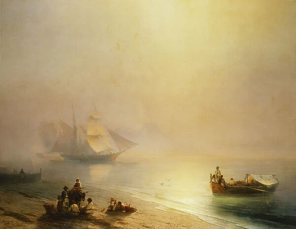 Fisherfolk on the Seashore, The Bay of Naples, 1873 (oil on canvas)