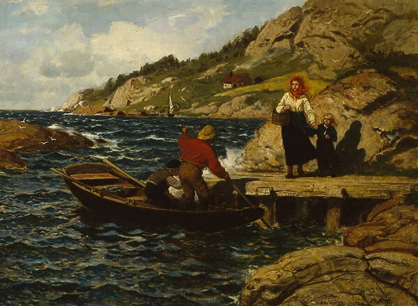 Fisherman, woman and child by the quay, 1878