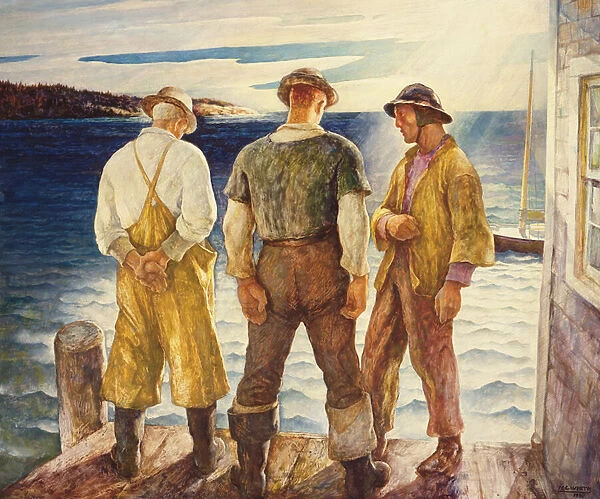 Three Fishermen, 1938 (oil on panel)