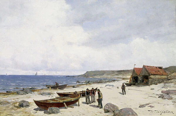 Fishermen on the Beach (oil on canvas)