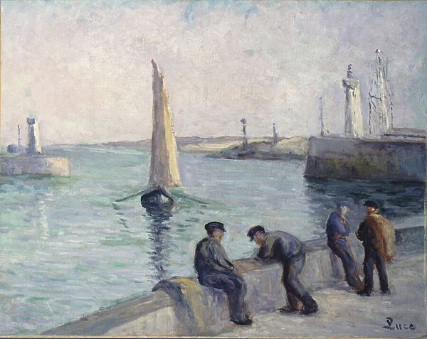 The Fishermen on the Dock, c. 1920 (oil on paper laid down on canvas)