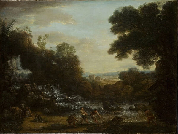 Fishermen drawing their nets (oil on canvas)