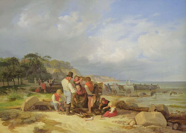 Fishermen in Probstei, 1835 (oil on canvs)