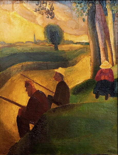 Fishermen at the river Leie, 1923 (oil on canvas)