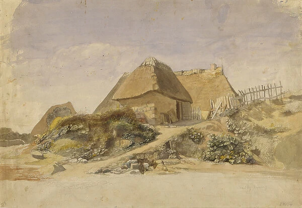 Fishermens Cabins at the Hopesberg Beach, 1834 (pencil and w  /  c on paper)