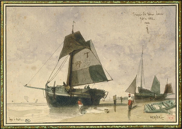 Two Fishing Boats, 1856 (pen & ink and w  /  c on paper)