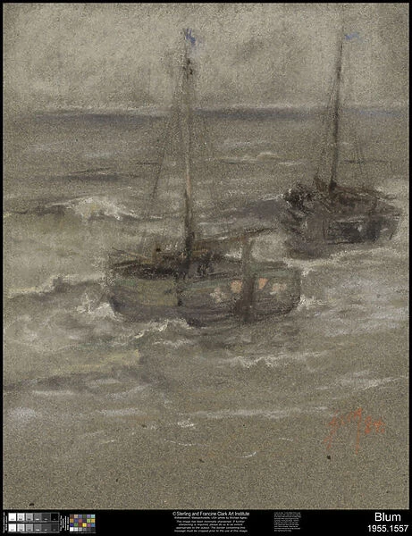 Fishing Boats at Anchor, 1884 (pastel & gouache on dark grey paper)