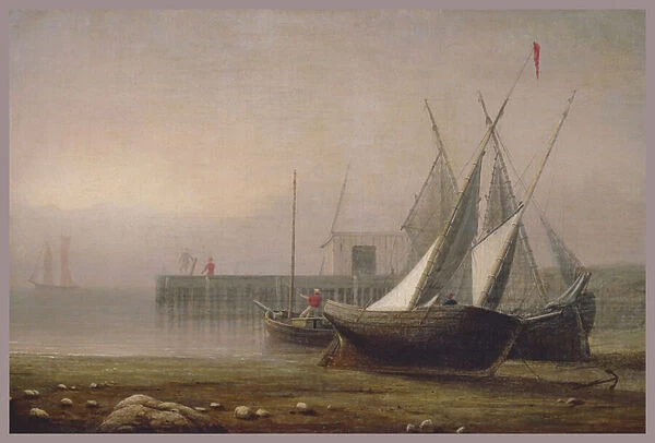 Fishing Boats at Low Tide, c. 1850s (oil on canvas mounted on masonite)