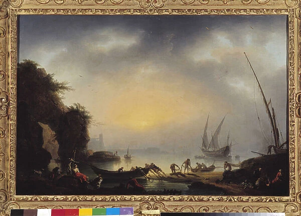 Back from fishing in the evening. Painting by Jean Henry dit Henry d Arles (1734-1784) cm 55x80, 5 Mandatory mention: Collection fondation regards de provence Marseille