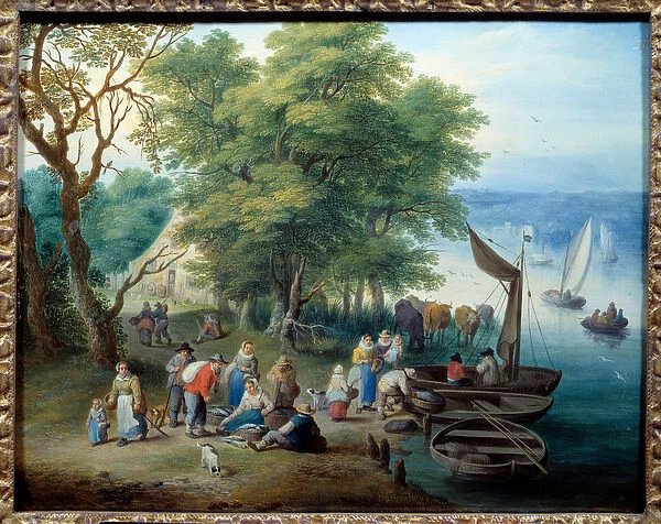 Back from fishing. Painting by Theobald Michau (1676 - 1765), 18th century. Oil on wood