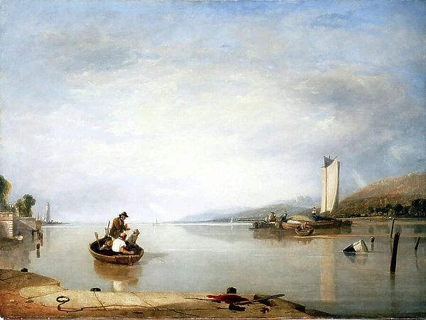 Fishing scene near Cowes Castle (England). Oil on canvas by Sir Augustus Wall Callcott (1779-1844)