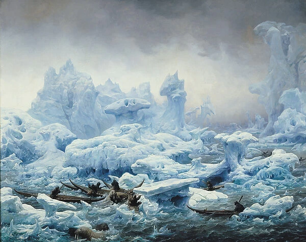 Fishing for Walrus in the Arctic Ocean, 1841 (oil on canvas)