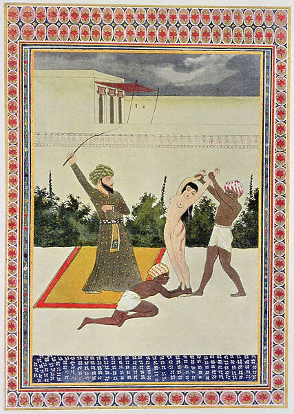Flagellation, illustration from The Arabian Nights, 1895 (colour engraving)