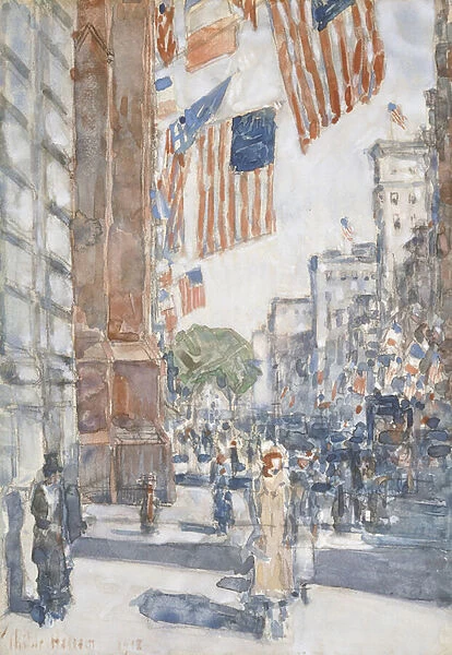 Flags, Fifth Avenue, 1918 (w  /  c on paper)