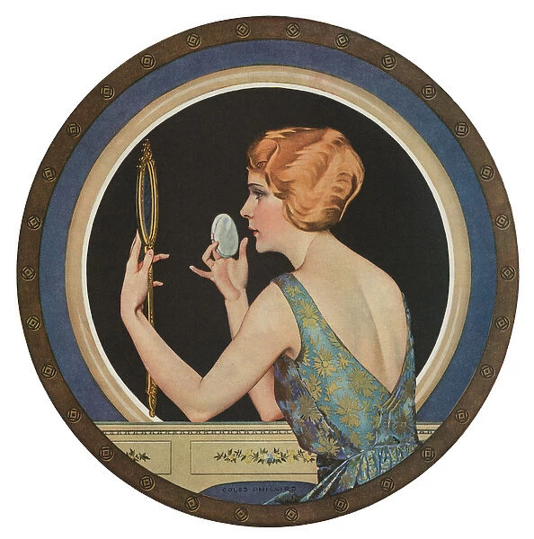 Flapper Applying Makeup in a Mirror, 1923 (screen print)