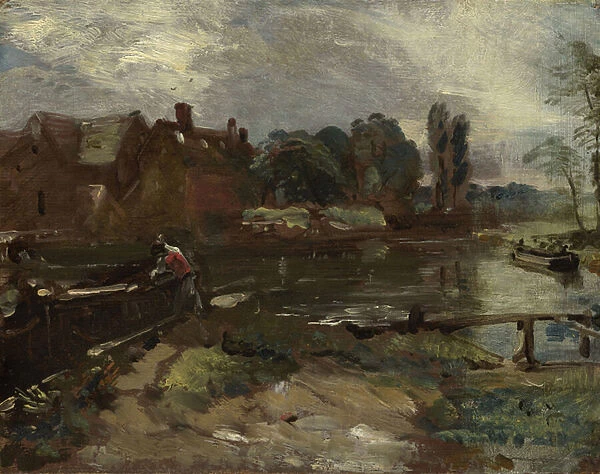 Flatford Mill from the Lock, c. 1810 (oil on beige laid paper, mounted on canvas)
