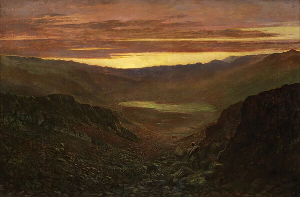 Fleetworth Hollow and Tarn from Green Gable Fell at Twilight (Oil on canvas)