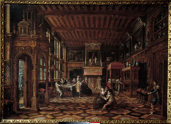 Flemish interior. Painting by Paulus Vredeman De Vries (1567-1630), 17th century