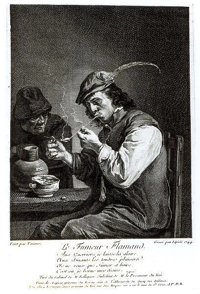 The Flemish Smoker, engraved by Francois Bernard Lepicie (1698-1755), 1744 (engraving)