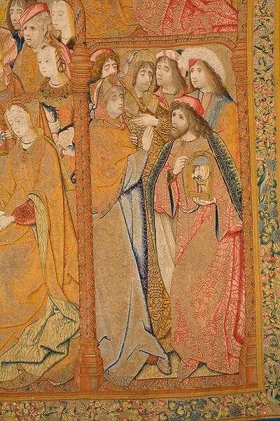 Flemish tapestry. Annunciation. Detail, c. 1502-04 (gold, silver, silk and wool)