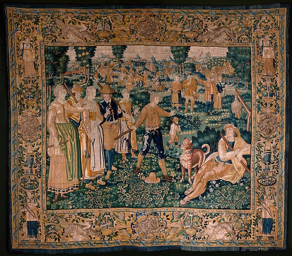 Flemish tapestry. The goose game (Het ganzenspel). Atelier of Oudenaarde. 341x395cm. Inv (83058)-7  /  0008. 17th century
