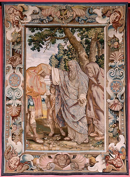 Flemish tapestry. Series History of the consul Decius Mus. Valerius blesses Decius. Fourth tapestry in the series. Model PP Rubens. ; Manufacture Jan Raes II, Brussels. Ca 1620-1629. Fabric Gold, silver, silk and wool. Size 405 x 330 cm