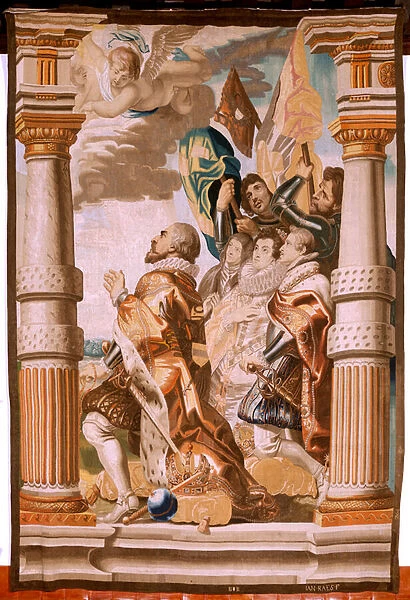 Flemish tapestry. Series The Triumph of the Eucharist. The civil ranks in worship (Las jerarquias civiles en adoracion). Sixteenth tapestry in the series. Model Peter Paul Rubens. 1626-1628