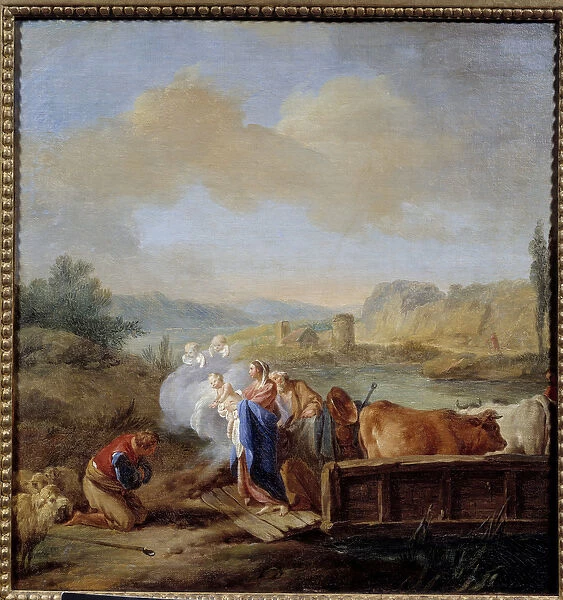 The flight in Egypt Painting by Jean Baptiste Pierre (1713-1789) 18th century Sun
