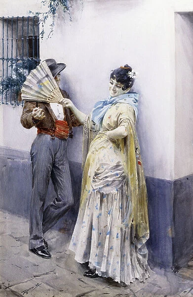 Flirtation, 1885 (pencil, watercolour and bodycolour on paper)