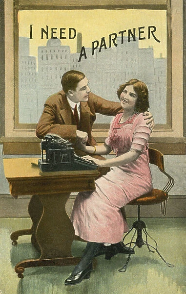 Flirting typist (colour photo)