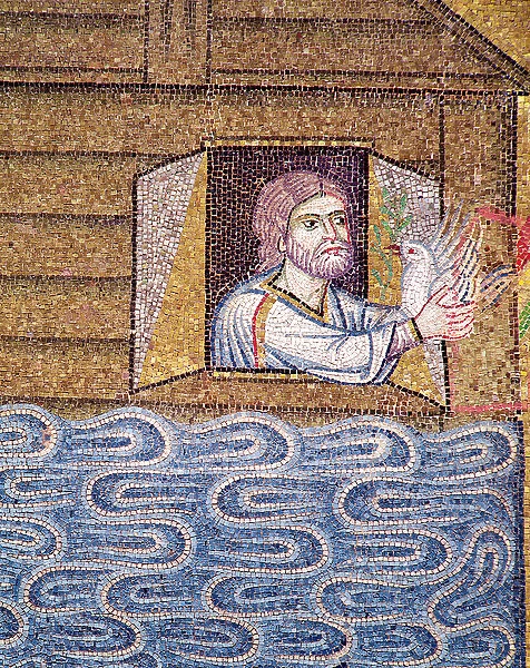 The Flood, from the Atrium, detail of Noah receiving the white dove (mosaic)